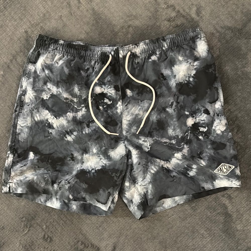 PACSUN Gray and Black Tie-Dye Swim Shorts